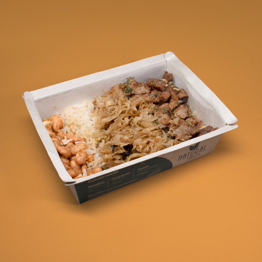 Refeição Tradicionais - Opção 4 - Arroz branco, feijão, pernil em tiras e repolho agridoce