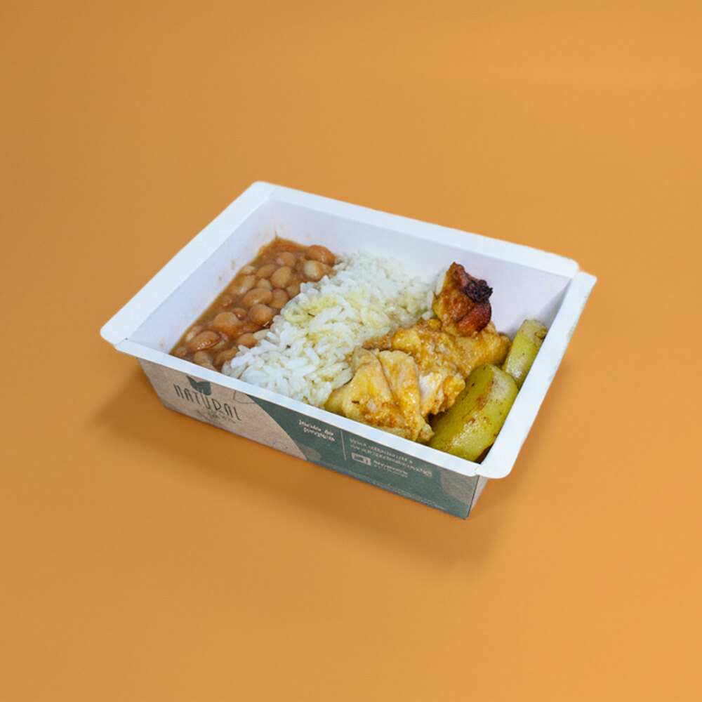Refeição Tradicionais - Opção 5 - Arroz branco, feijão, sobrecoxa assada e batata rústica
